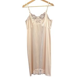Vintage MG Full Slip Dress Champagne Lace Coquette Regencycore 34 floral lace